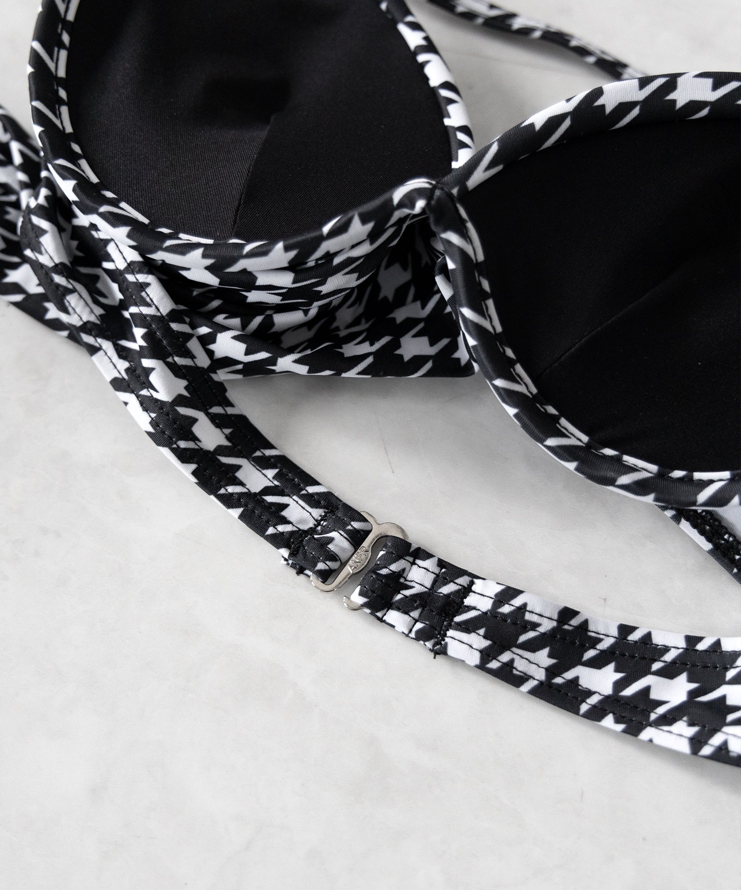 【 レディース水着/2点セット 】千鳥格子柄クロスウエストリボンハイウエストビキニ / houndstooth pattern cross waist ribbon high waist bikini