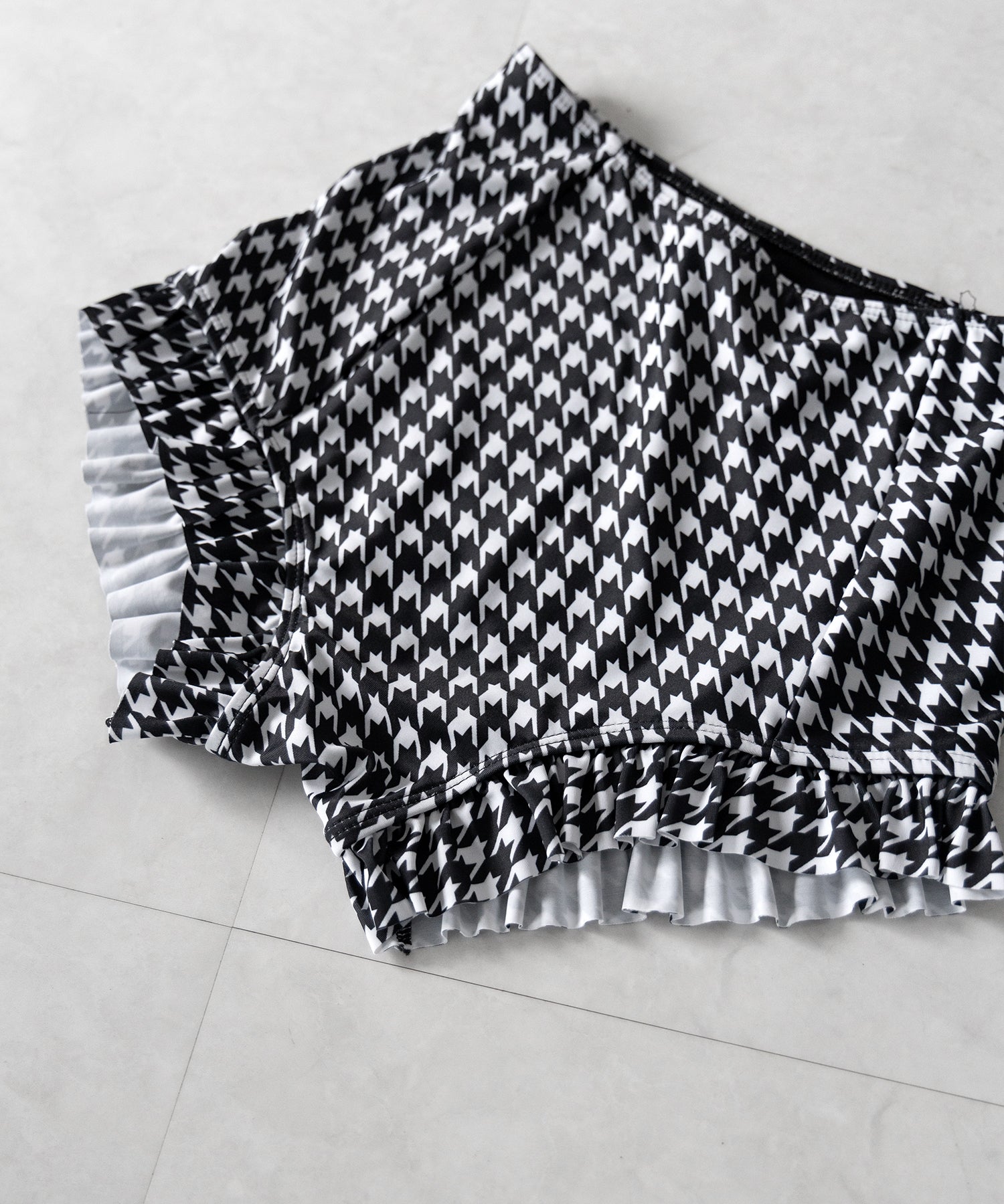 【 レディース水着/2点セット 】千鳥格子柄クロスウエストリボンハイウエストビキニ / houndstooth pattern cross waist ribbon high waist bikini