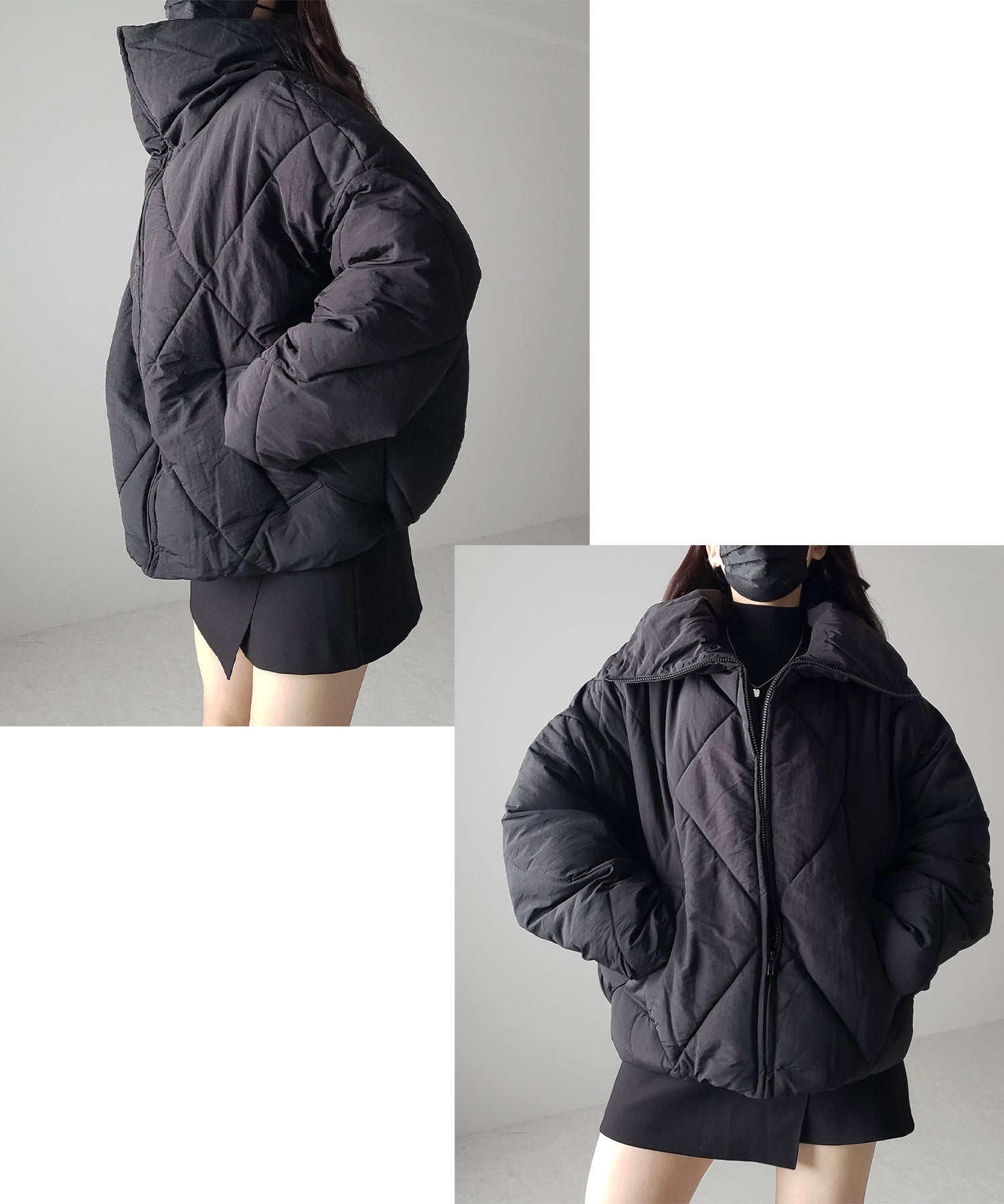【 3COLOR /2WAY 】ボリュームハイネックナイロンパフダウンジャケット