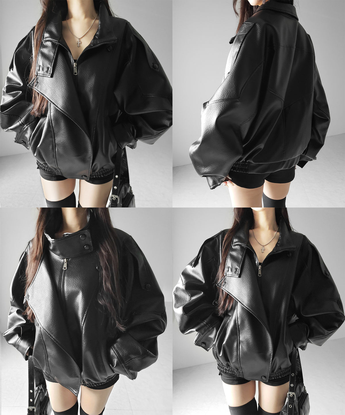 ヴィンテージフェイクレザースタンドカラージップアップブルゾン / 2WAY vintage fake leather stand collar zipup blouson