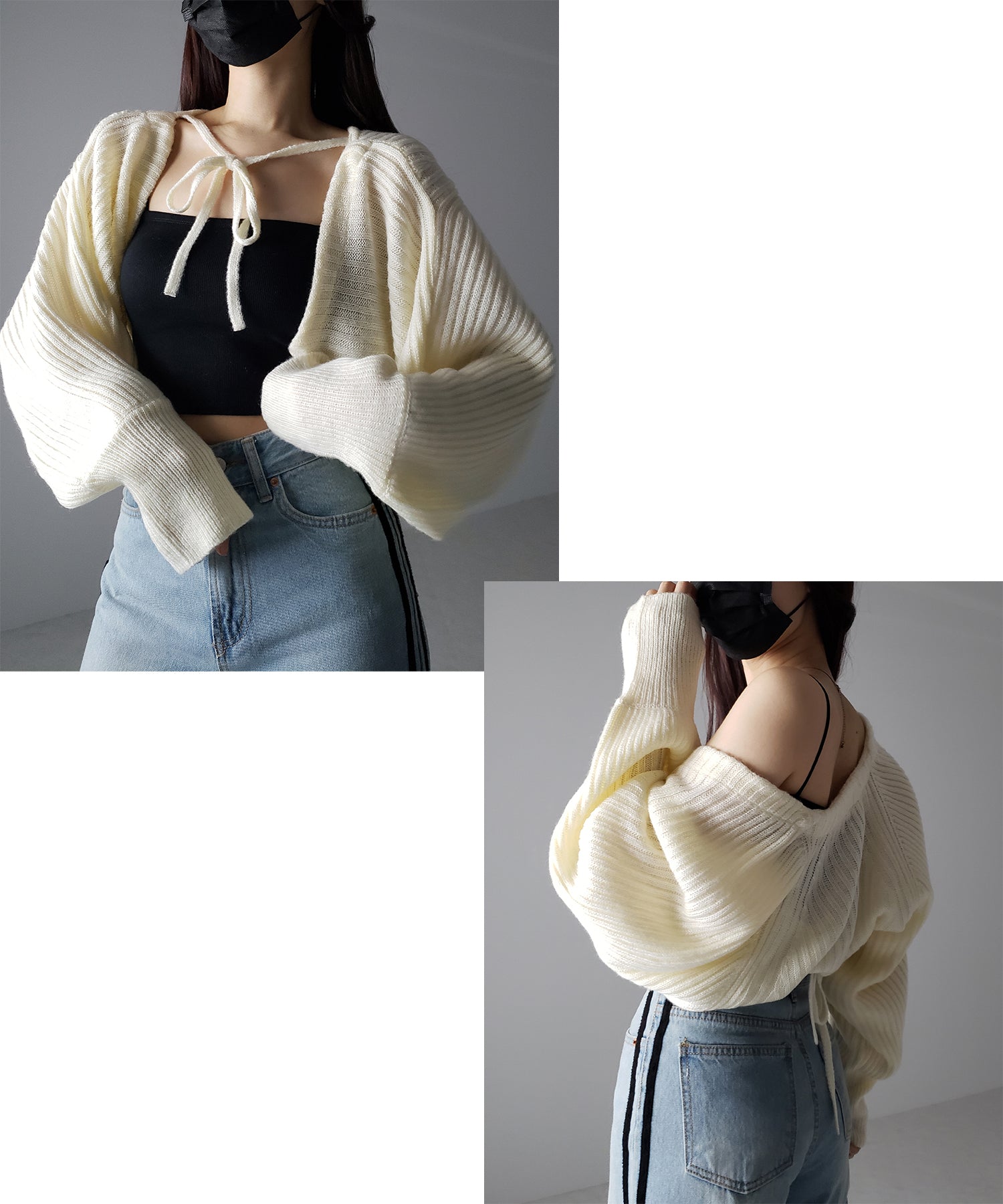 【 9color 】2WAYリボンモヘアライクショートリブニットカーデ