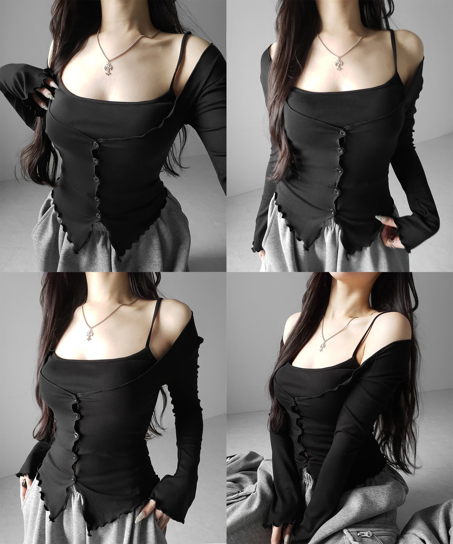 【 2点セット 】レイヤードメロースリムカーディガン&キャミソール SET / layered mellow slim cardigan & camisole SET
