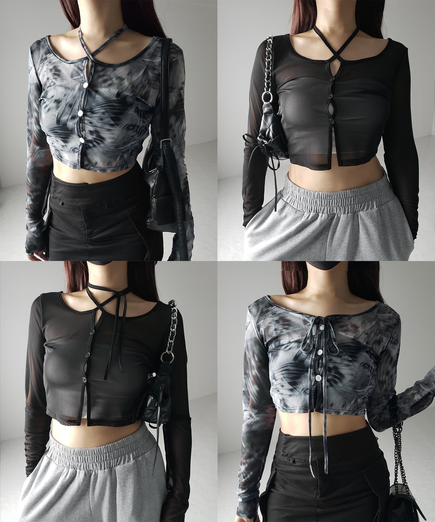 【 3color / 2WAY 】クロスストラップリボンシアーショートカーディガン / cross strap ribbon sheer short cardigan