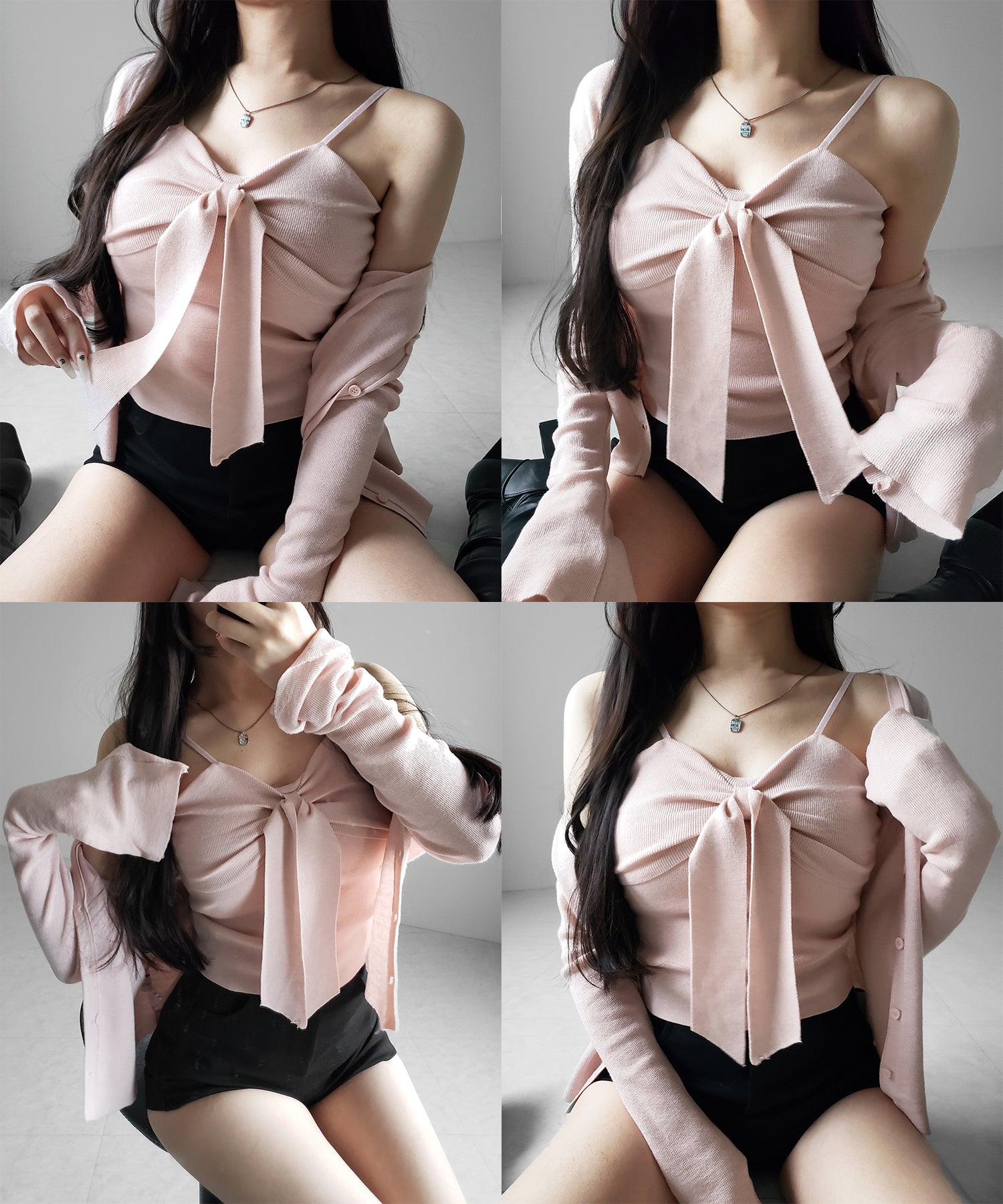 【 2点セット 】リボンニットキャミソール + カーディガンセット /ribbon knit camisole + cardigan SET