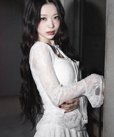 チョーカーネックリボンコルセットレーストップス / choker neck ribbon corset lace tops