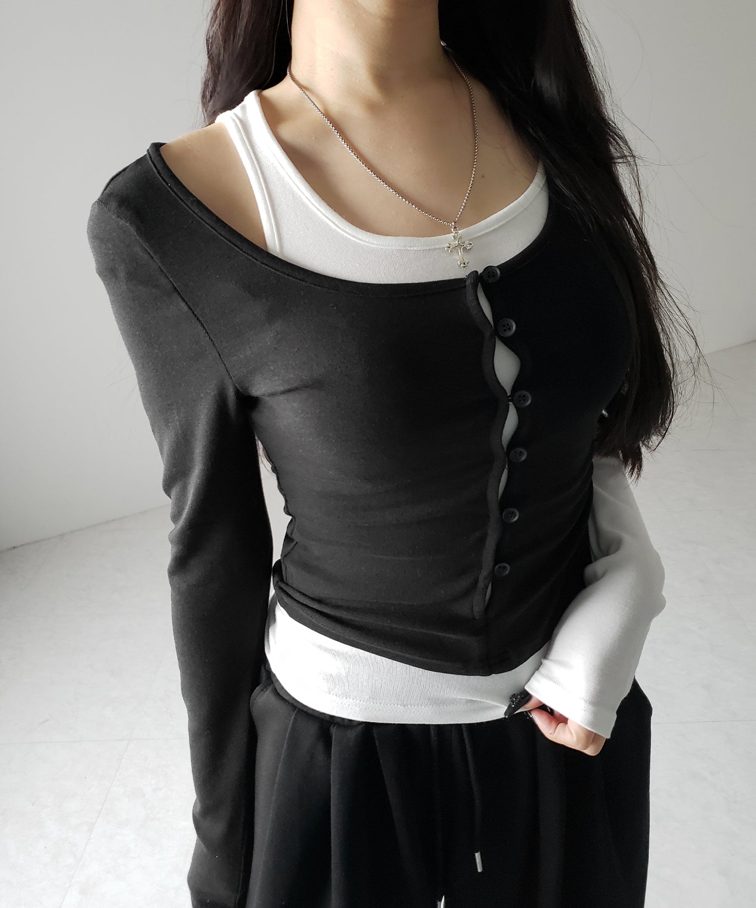 【 2color 】ブロッキングセットレイヤードトップス / blocking set layered tops