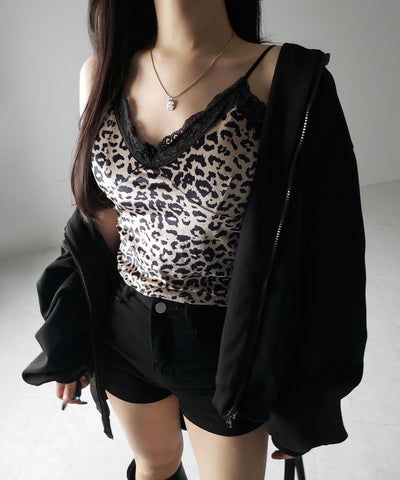 【 カップ付き 】レオパードベロアレースキャミビスチェ / reopard velor lace camisole bustier