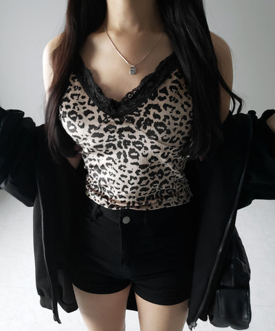 【 カップ付き 】レオパードベロアレースキャミビスチェ / reopard velor lace camisole bustier