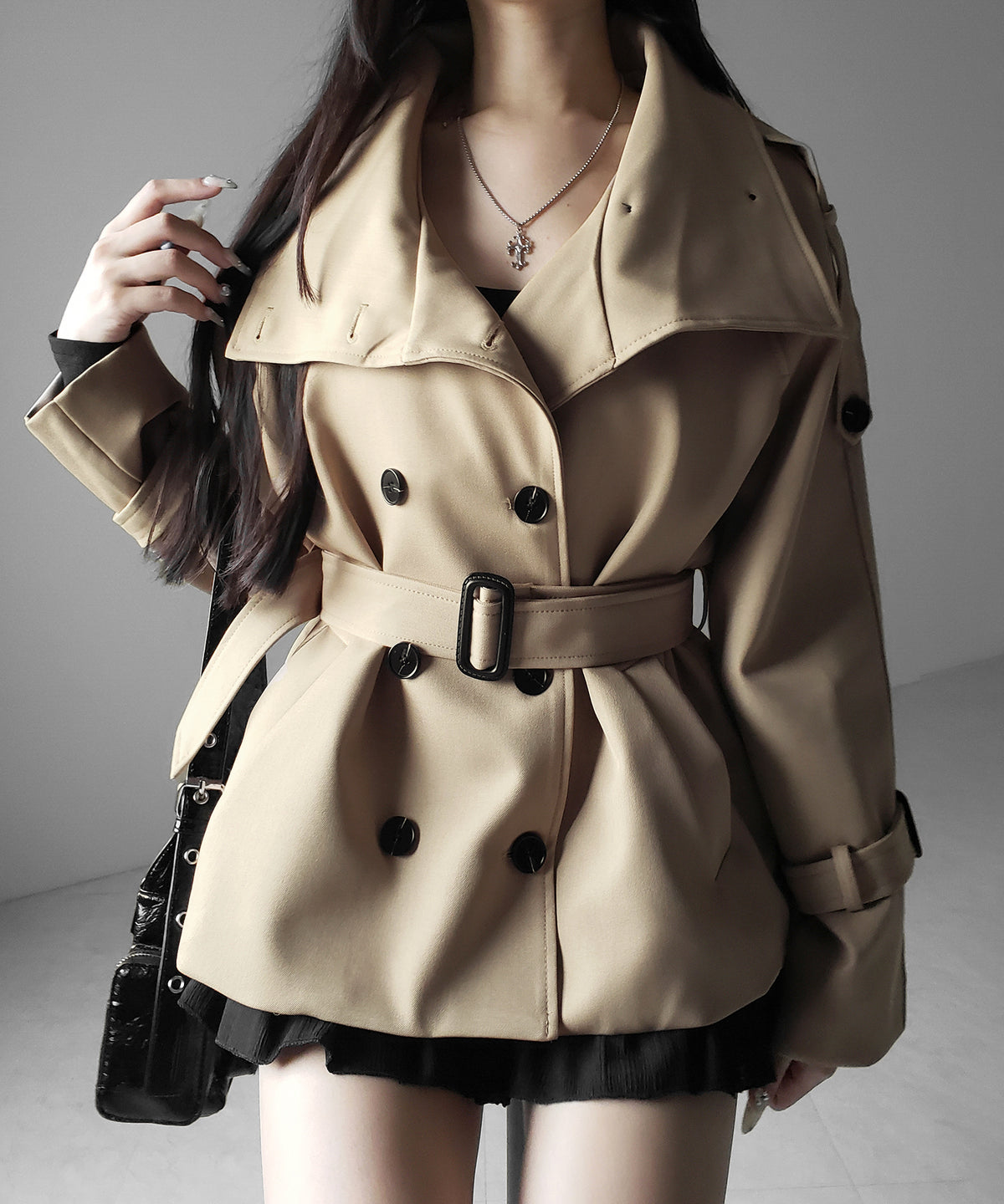 2WAYスタンドカラーミドルトレンチコート / 2WAY stand collar middle trench coat