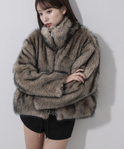 ダブルジップスタンドカラーミックスファージャケット / double zip stand collar mix fur jacket