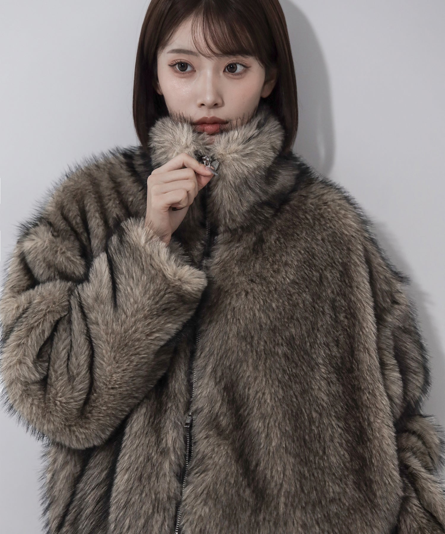 ダブルジップスタンドカラーミックスファージャケット / double zip stand collar mix fur jacket