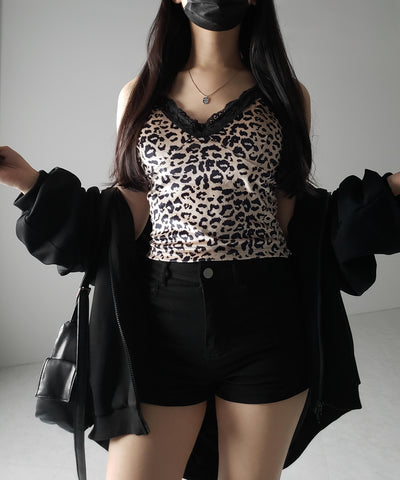 【 カップ付き 】レオパードベロアレースキャミビスチェ / reopard velor lace camisole bustier