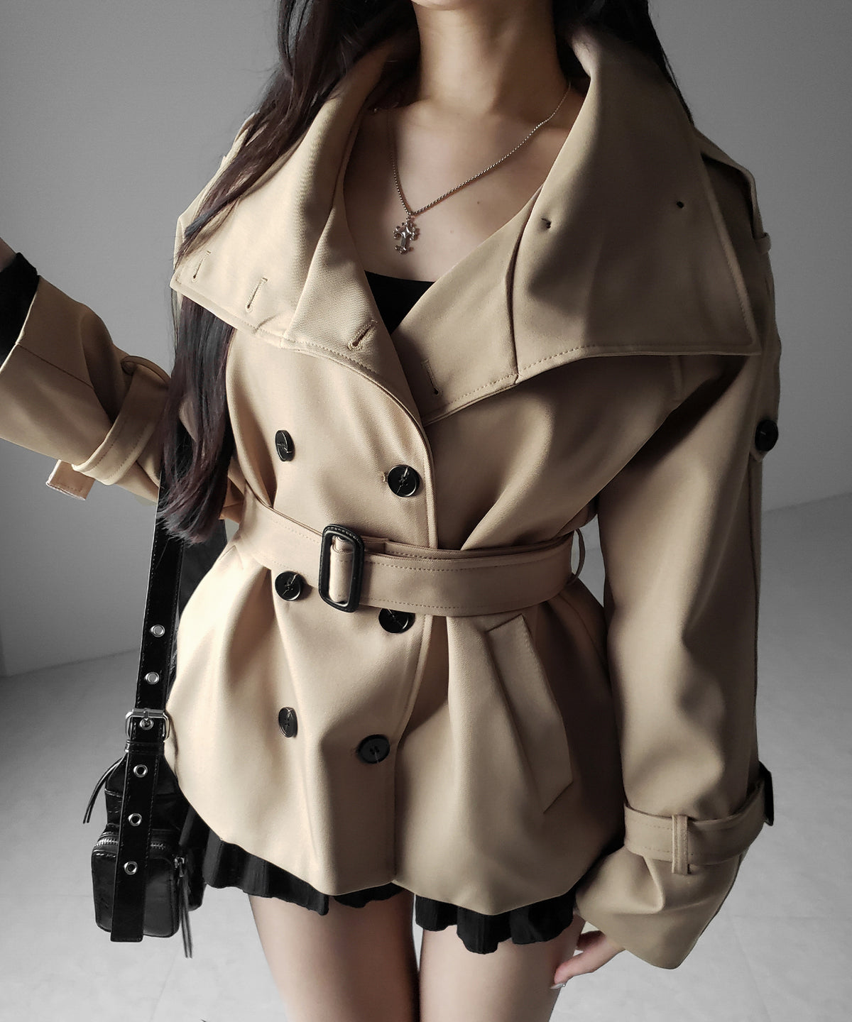 2WAYスタンドカラーミドルトレンチコート / 2WAY stand collar middle trench coat