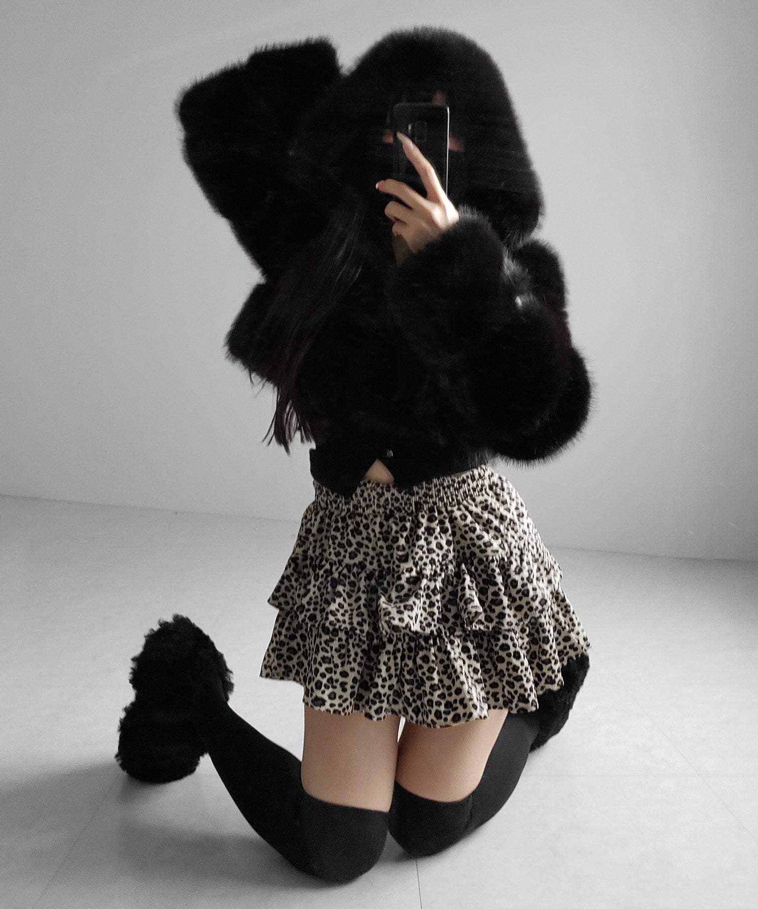 【 無地 or レオパードから選べる / インパン裏地付 】コーデュロイティアードフリルミニスカート / corduroy tiered frill mini skirt