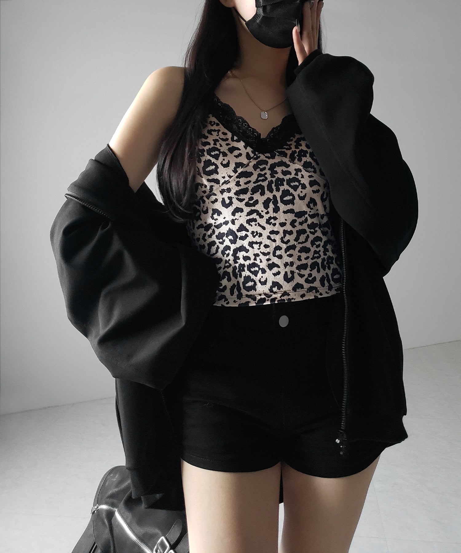 【 カップ付き 】レオパードベロアレースキャミビスチェ / reopard velor lace camisole bustier