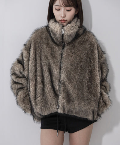 ダブルジップスタンドカラーミックスファージャケット / double zip stand collar mix fur jacket