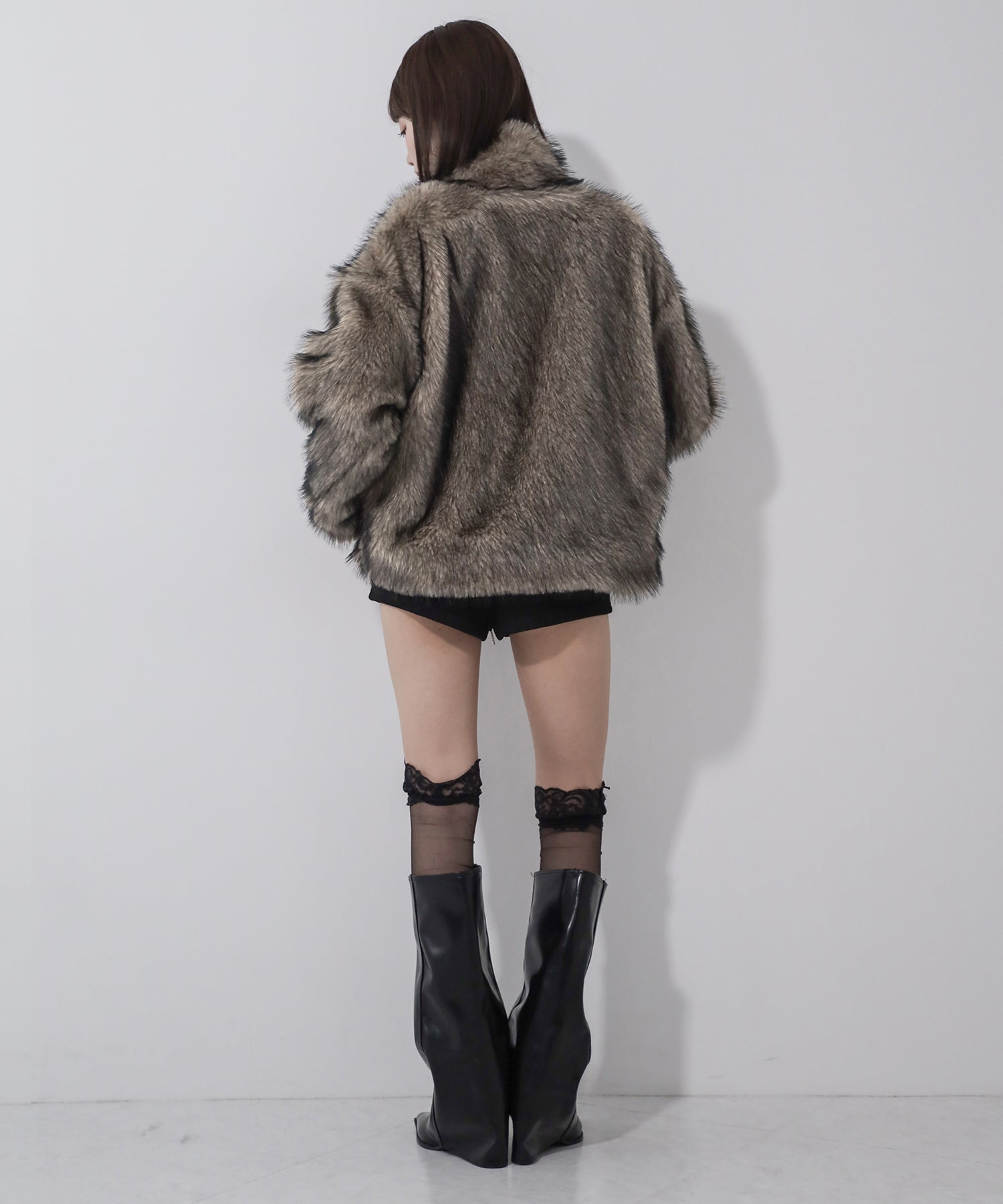 ダブルジップスタンドカラーミックスファージャケット / double zip stand collar mix fur jacket
