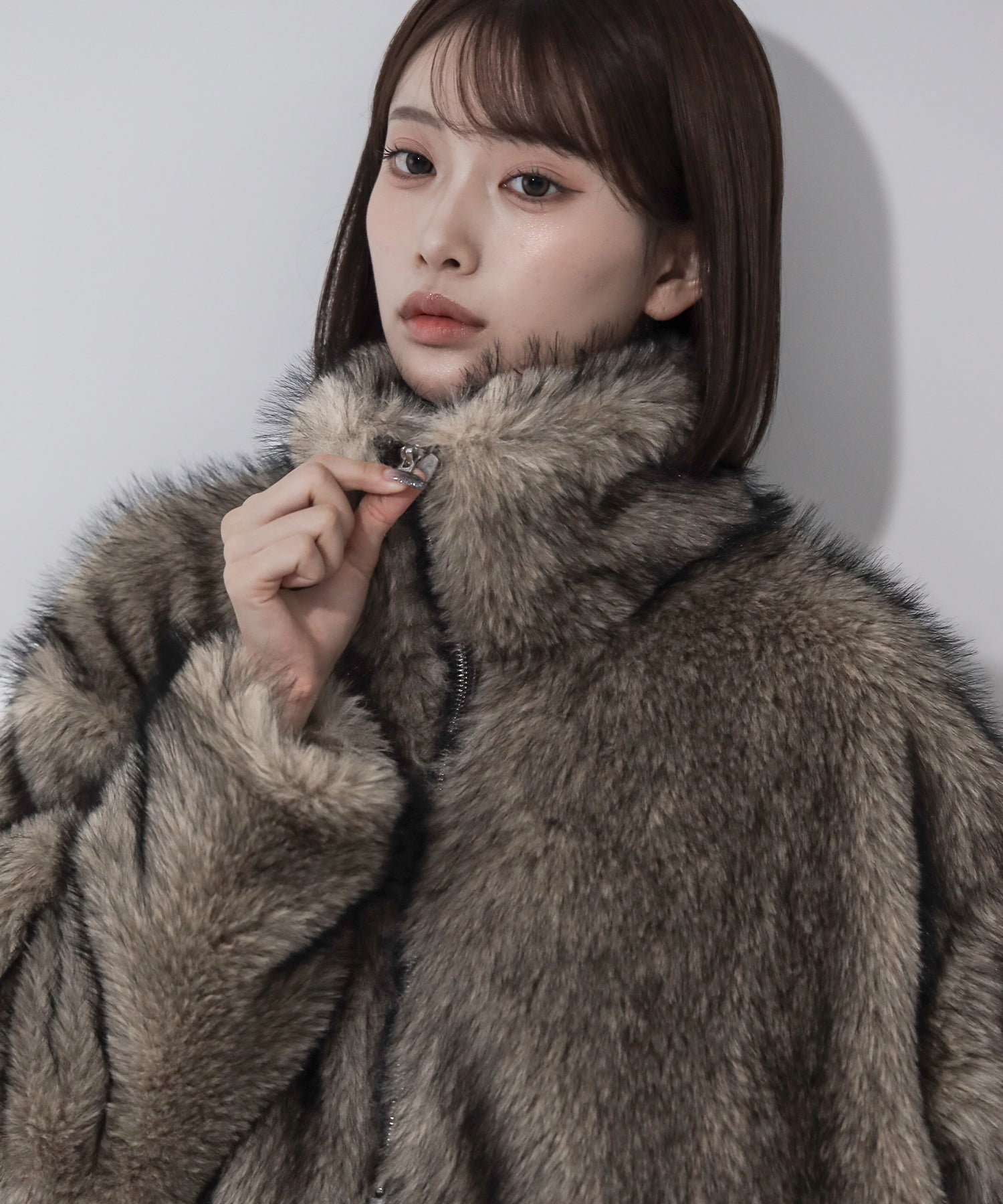 ダブルジップスタンドカラーミックスファージャケット / double zip stand collar mix fur jacket