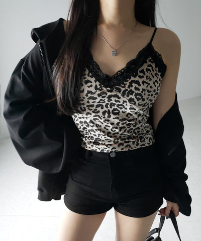 【 カップ付き 】レオパードベロアレースキャミビスチェ / reopard velor lace camisole bustier