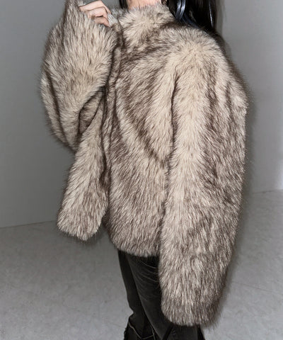 スタンドカラーフェイクファークロップドコート / stand collar fake fur cropped coat