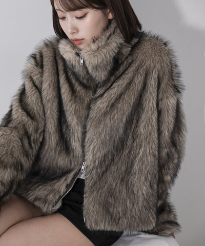 ダブルジップスタンドカラーミックスファージャケット / double zip stand collar mix fur jacket