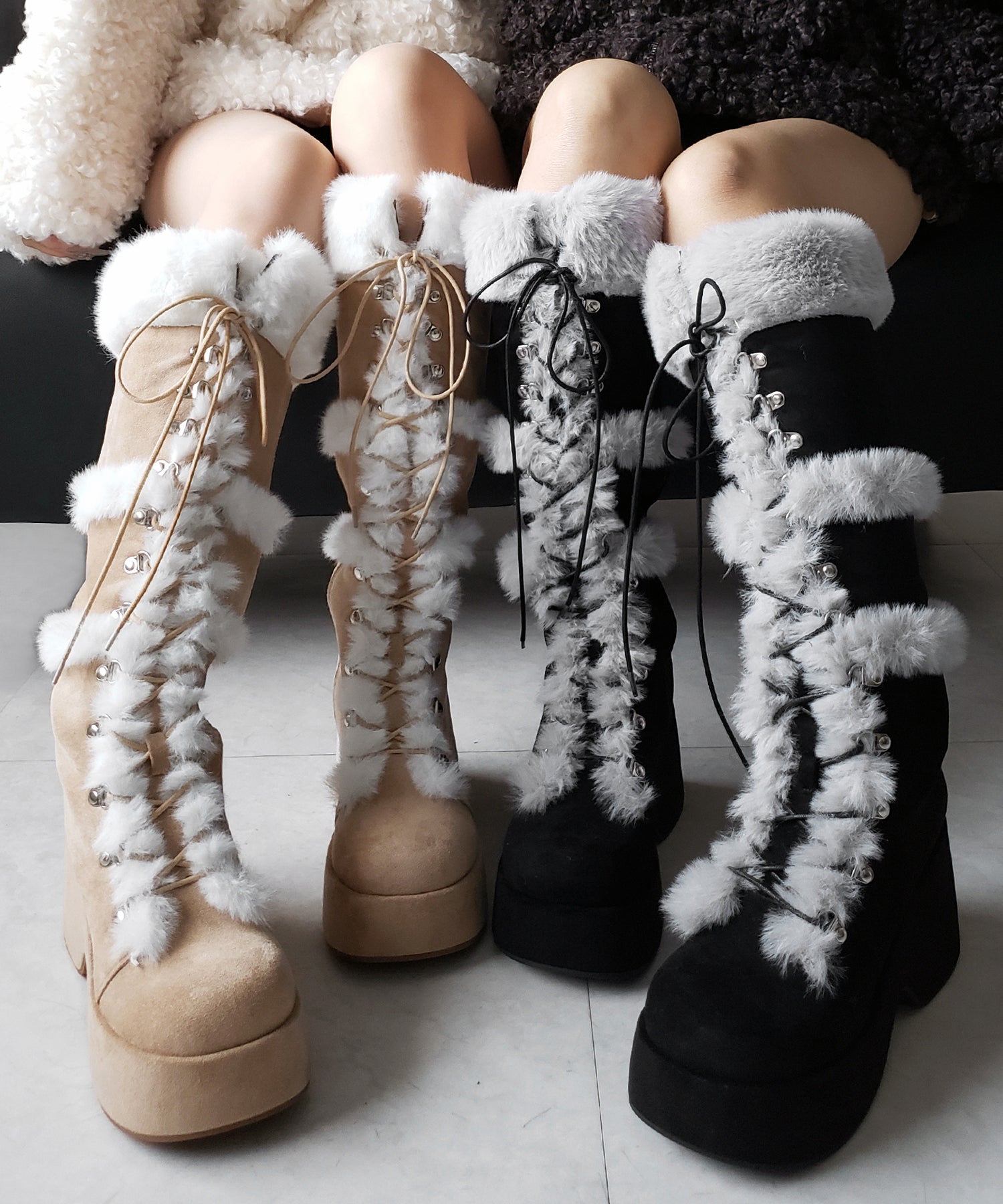 厚底レースアップムートンロングブーツ / platform laceup mouton long boots