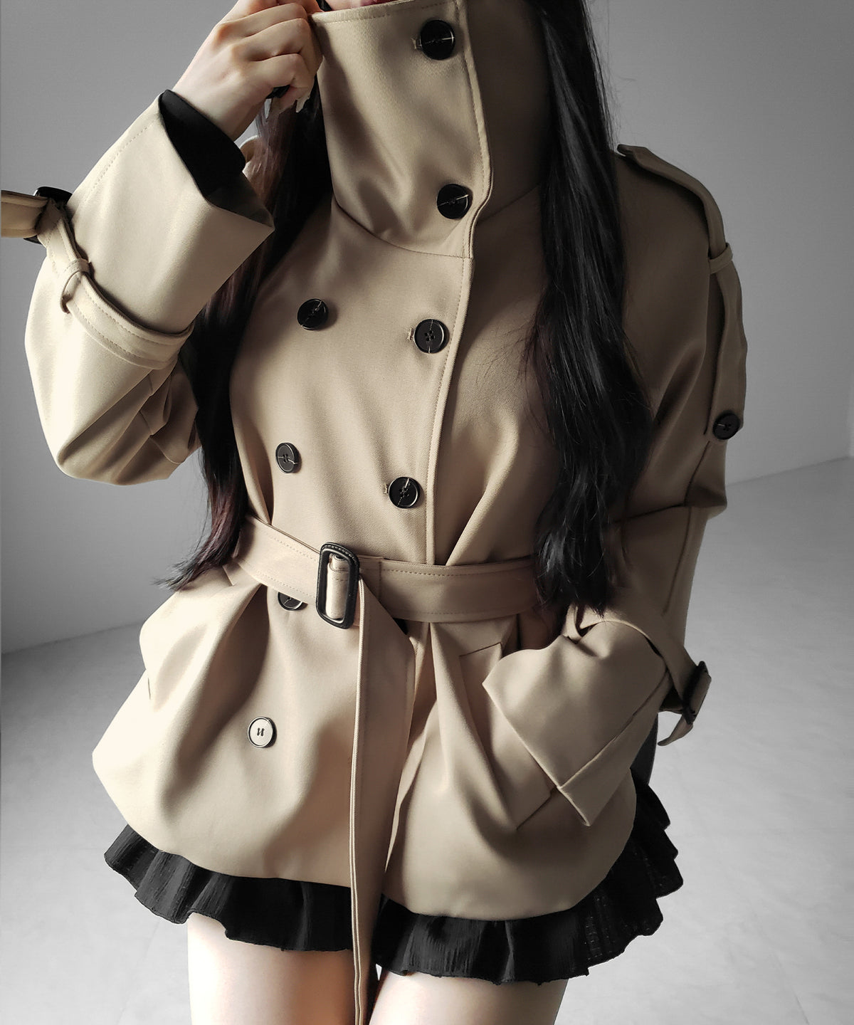 2WAYスタンドカラーミドルトレンチコート / 2WAY stand collar middle trench coat