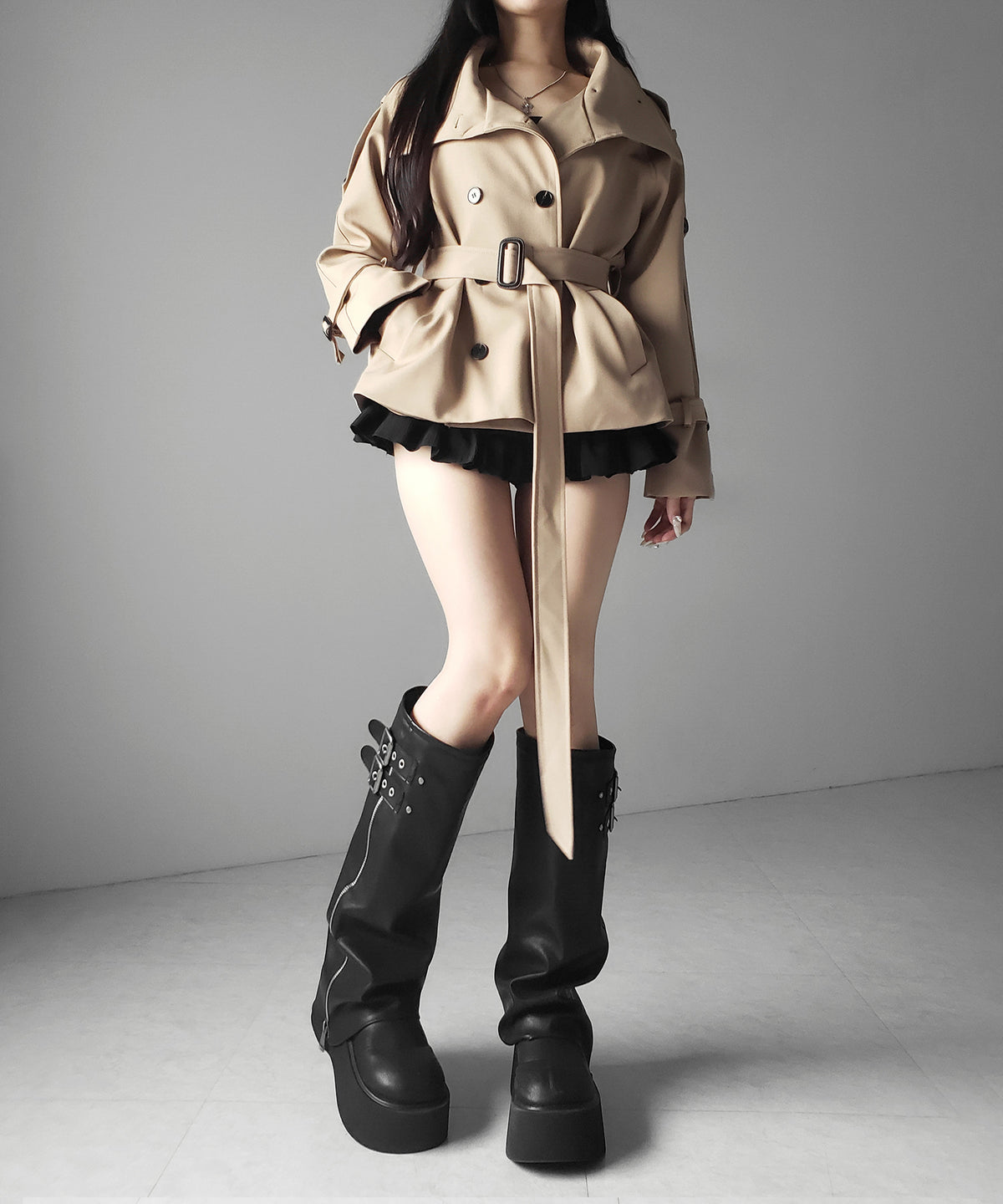 2WAYスタンドカラーミドルトレンチコート / 2WAY stand collar middle trench coat