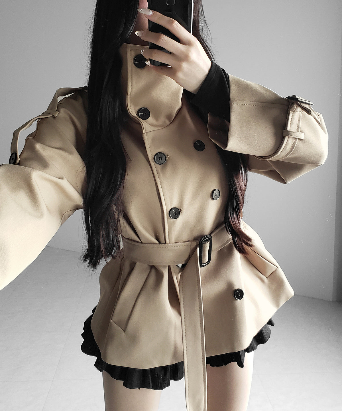 2WAYスタンドカラーミドルトレンチコート / 2WAY stand collar middle trench coat