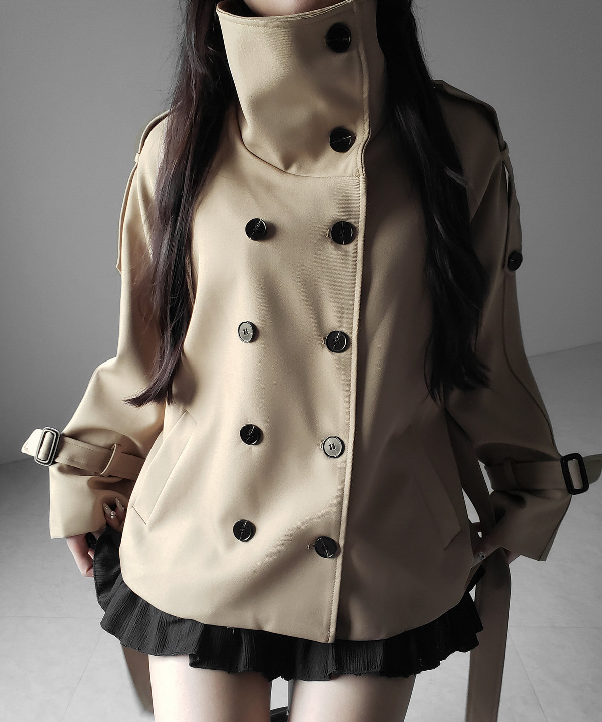 2WAYスタンドカラーミドルトレンチコート / 2WAY stand collar middle trench coat
