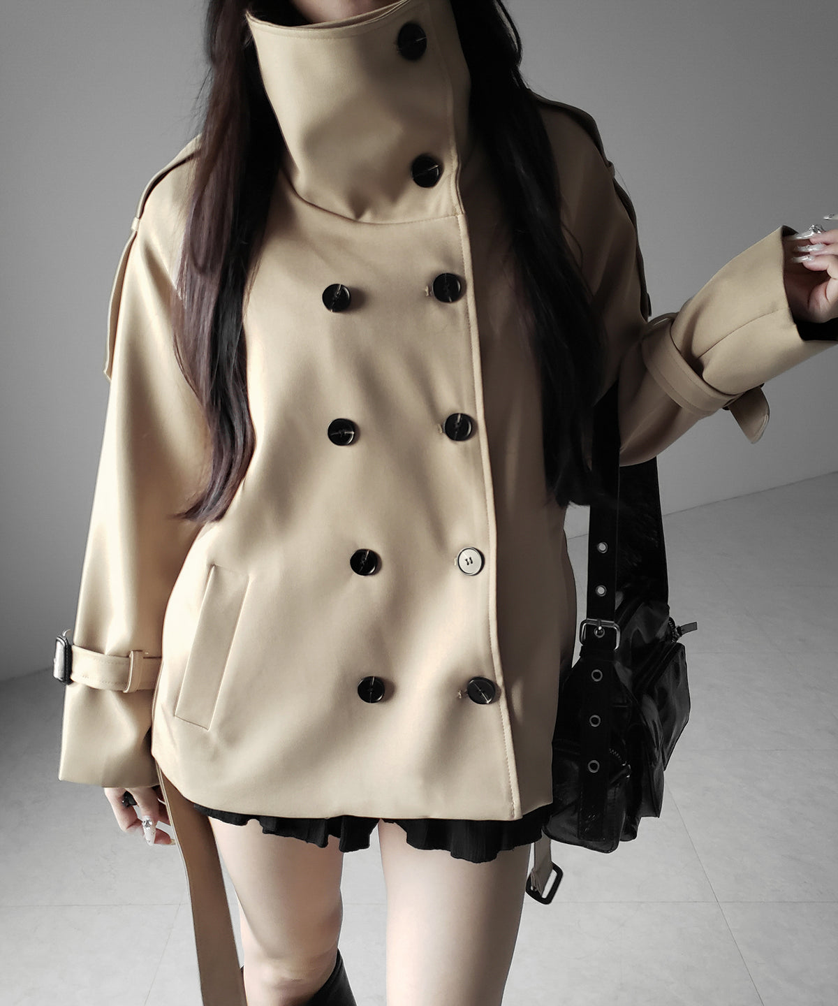 2WAYスタンドカラーミドルトレンチコート / 2WAY stand collar middle trench coat