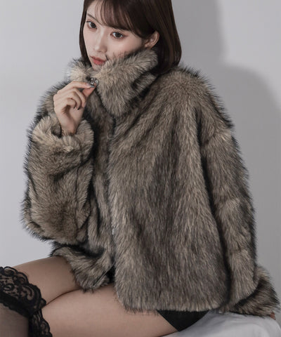 ダブルジップスタンドカラーミックスファージャケット / double zip stand collar mix fur jacket