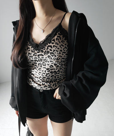 【 カップ付き 】レオパードベロアレースキャミビスチェ / reopard velor lace camisole bustier