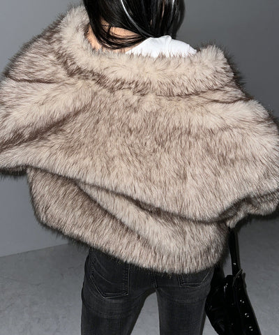 スタンドカラーフェイクファークロップドコート / stand collar fake fur cropped coat