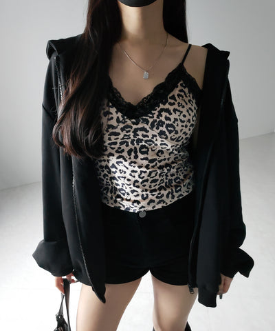 【 カップ付き 】レオパードベロアレースキャミビスチェ / reopard velor lace camisole bustier