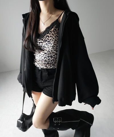 【 カップ付き 】レオパードベロアレースキャミビスチェ / reopard velor lace camisole bustier