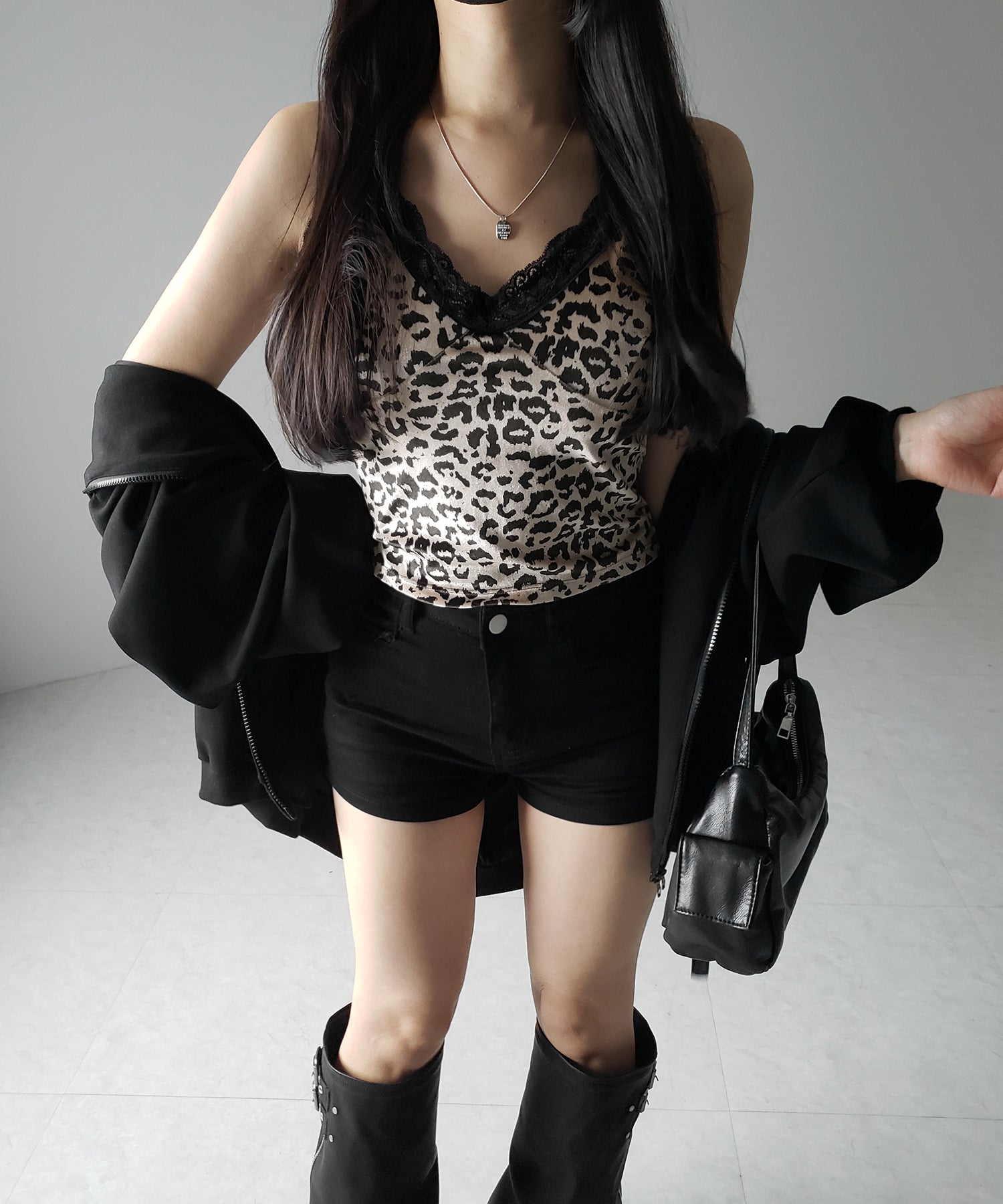 【 カップ付き 】レオパードベロアレースキャミビスチェ / reopard velor lace camisole bustier