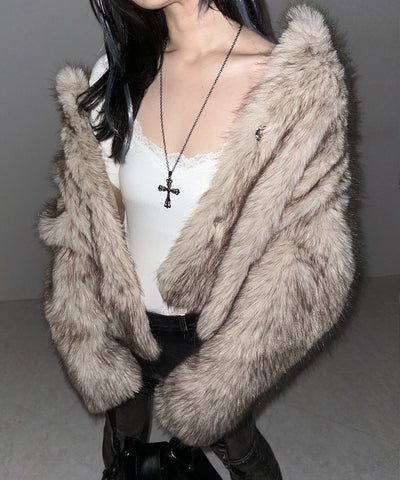 スタンドカラーフェイクファークロップドコート / stand collar fake fur cropped coat