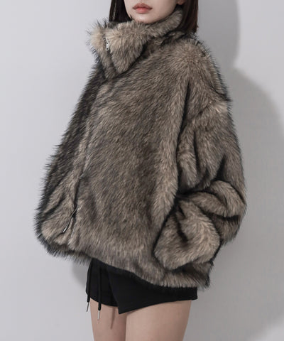 ダブルジップスタンドカラーミックスファージャケット / double zip stand collar mix fur jacket