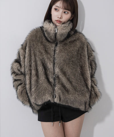 ダブルジップスタンドカラーミックスファージャケット / double zip stand collar mix fur jacket