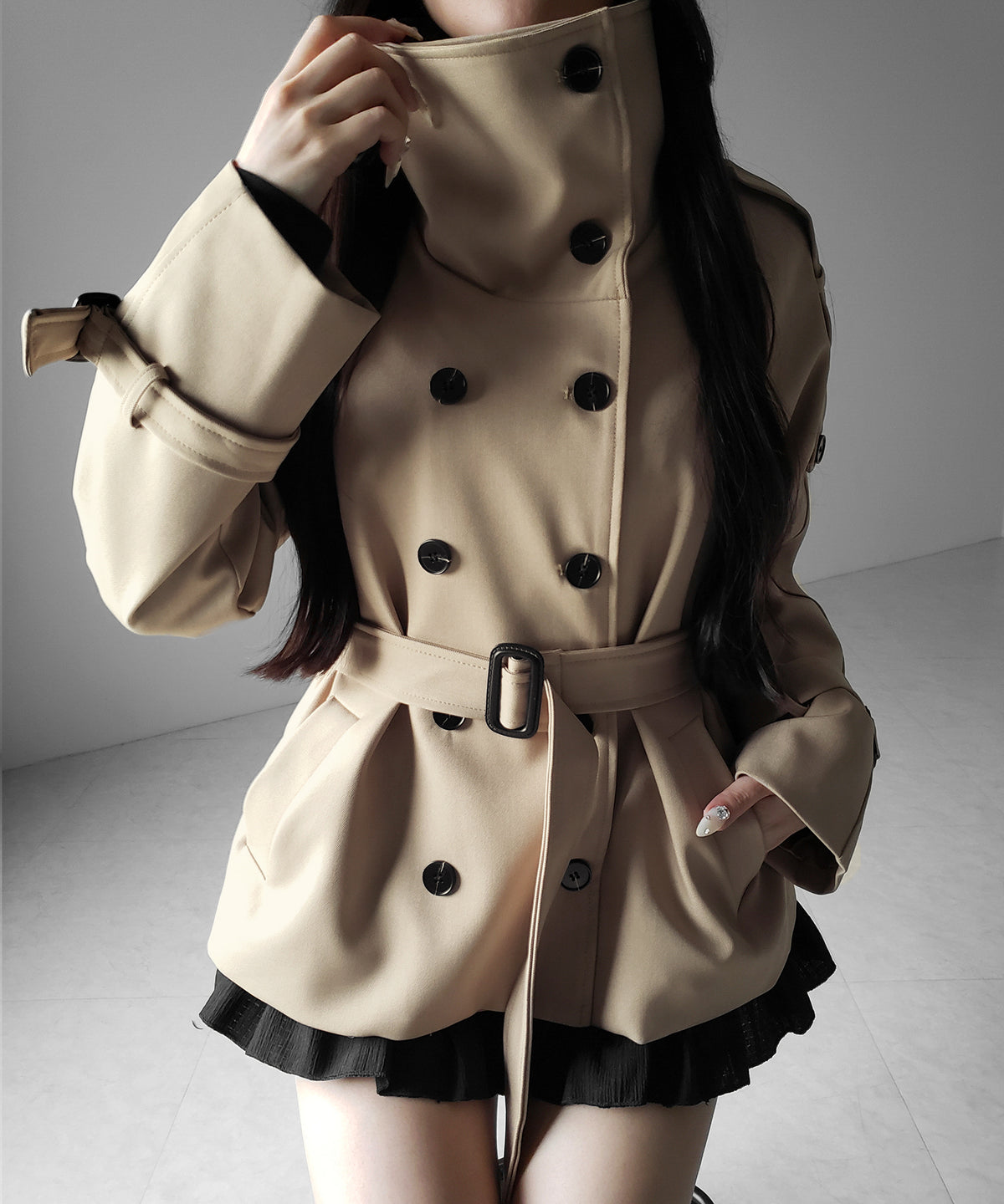 2WAYスタンドカラーミドルトレンチコート / 2WAY stand collar middle trench coat