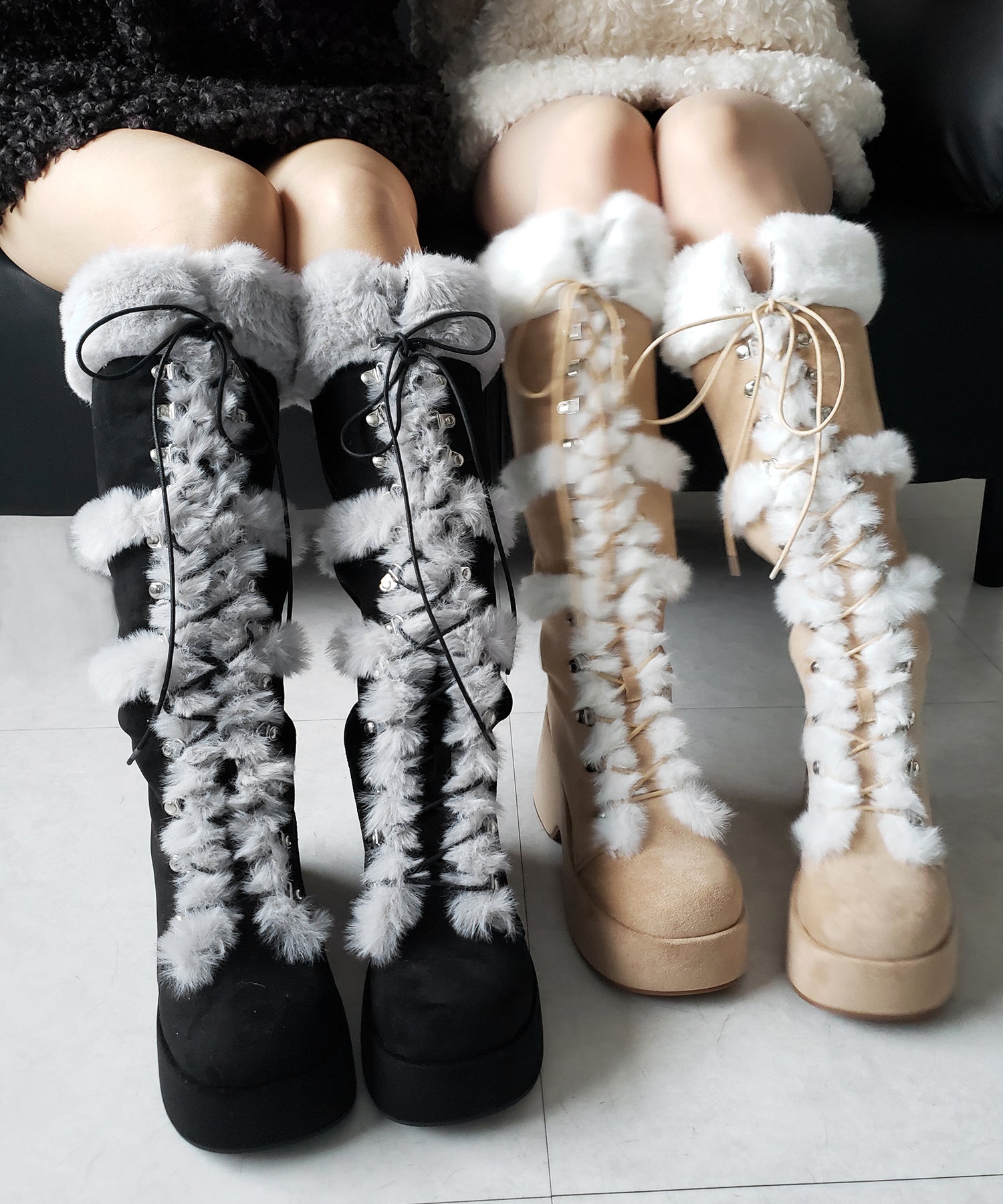厚底レースアップムートンロングブーツ / platform laceup mouton long boots