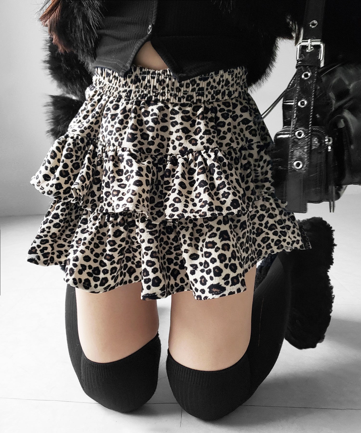 【 無地 or レオパードから選べる / インパン裏地付 】コーデュロイティアードフリルミニスカート / corduroy tiered frill mini skirt