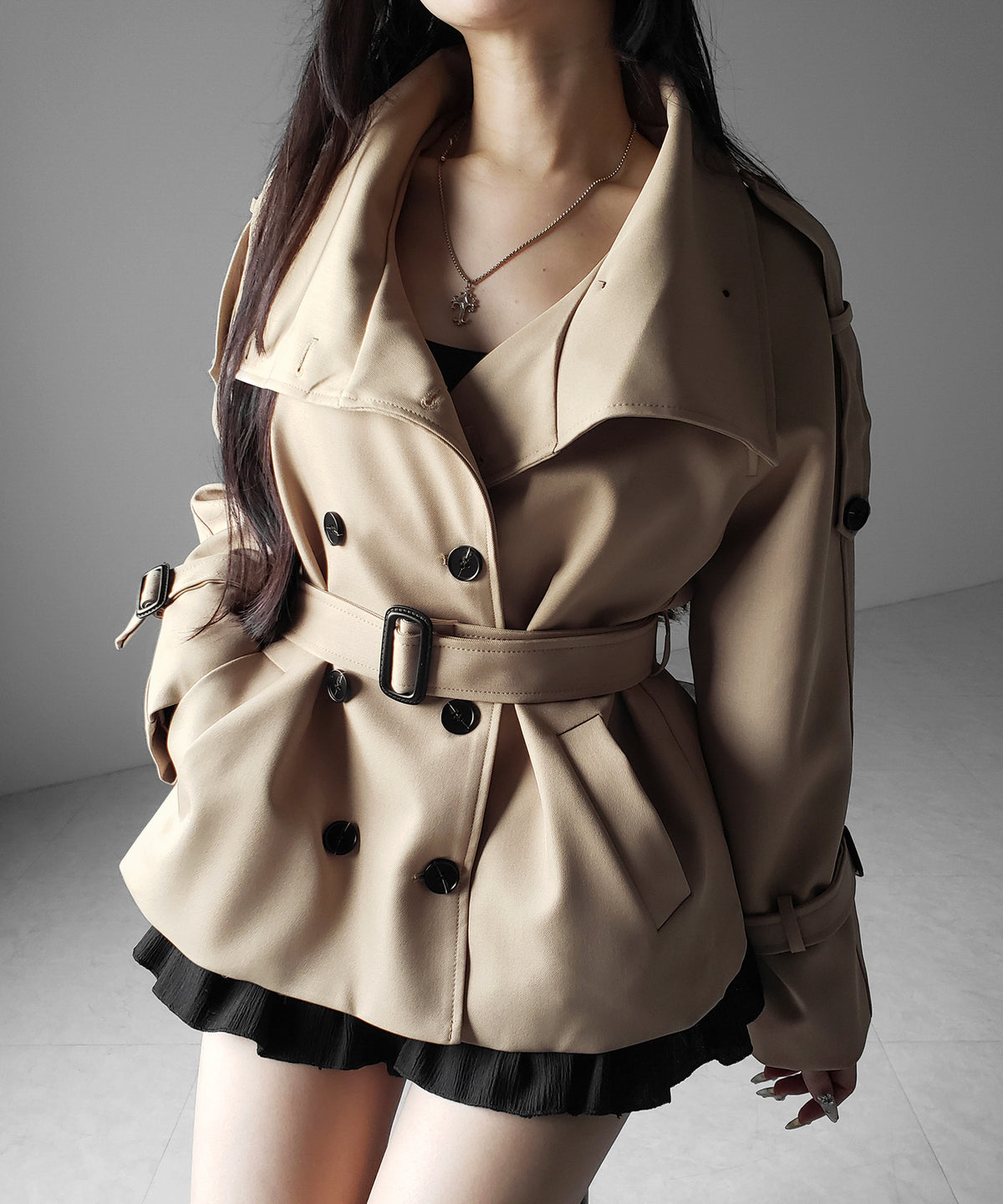 2WAYスタンドカラーミドルトレンチコート / 2WAY stand collar middle trench coat