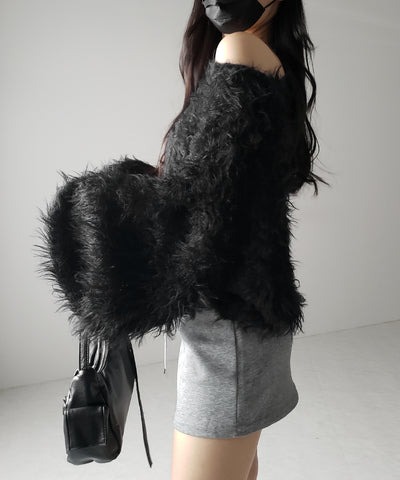 【 選べる6色展開 】フラッフィーシャギールーズショートニット / fluffy shaggy loose short knit