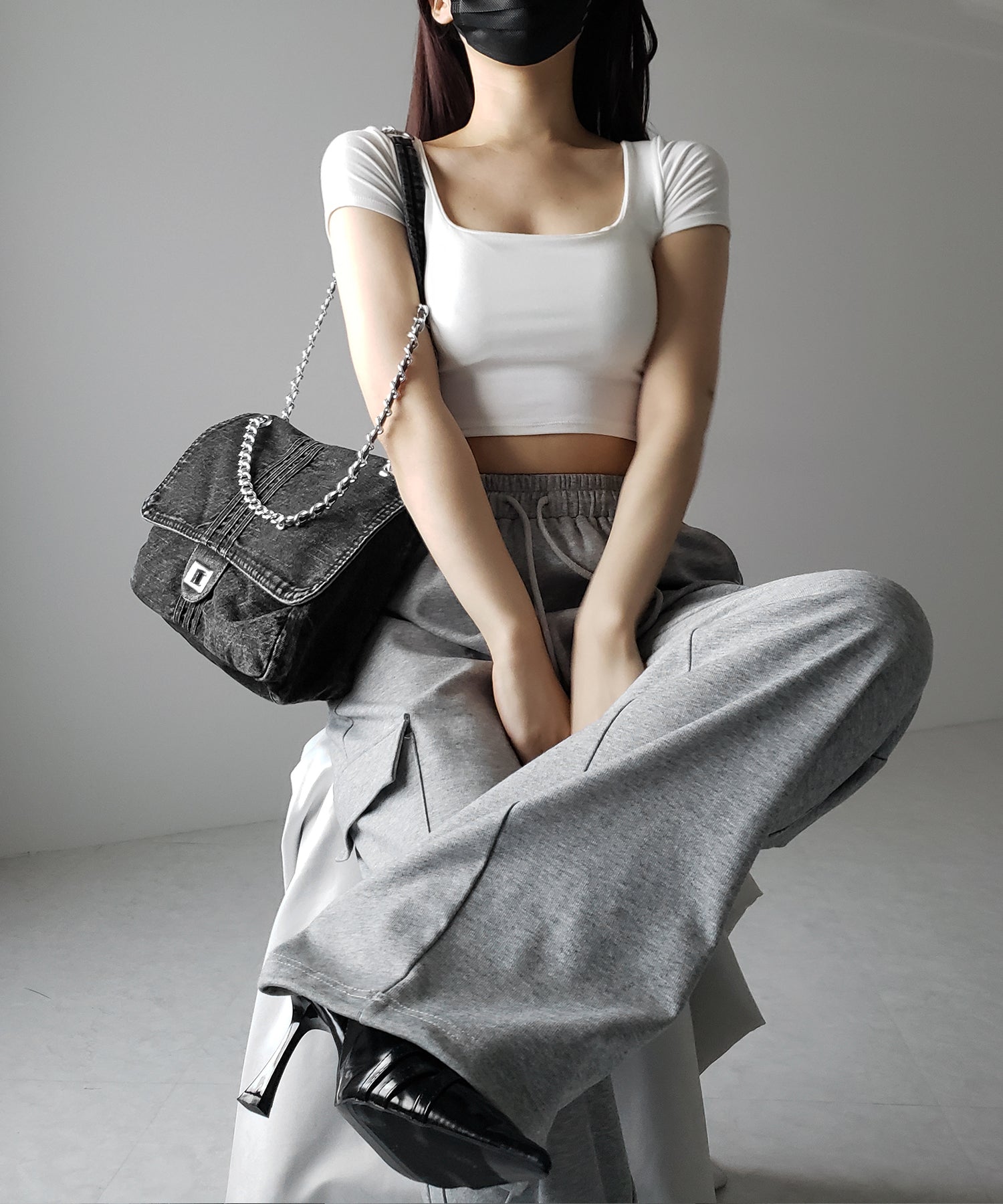 センターラインウォッシュデニムショルダーバッグ / centerline washed denim shoulder bag