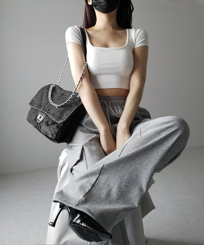 センターラインウォッシュデニムショルダーバッグ / centerline washed denim shoulder bag