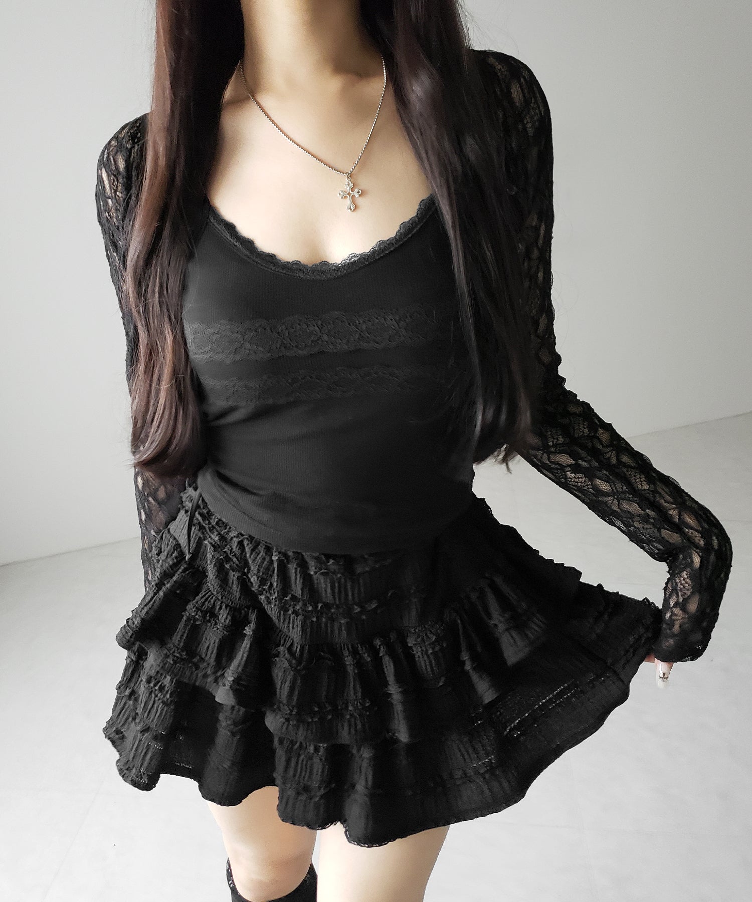 【 3color 】ダブルレース切替リブキャミソール / double lace switching ribbed camisole