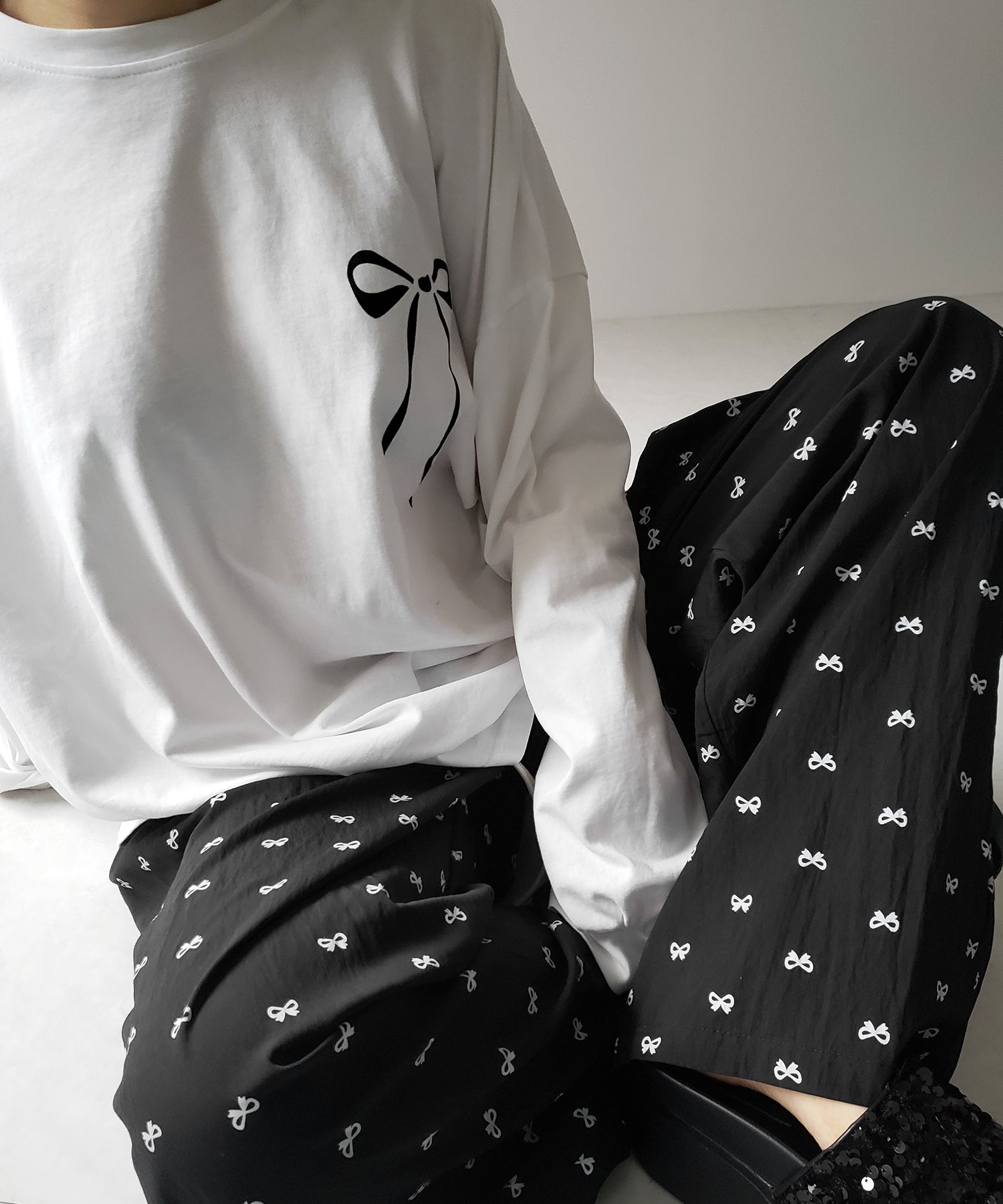 リボンプリントワイドイージーパンツ / ribbon print wide easy pants