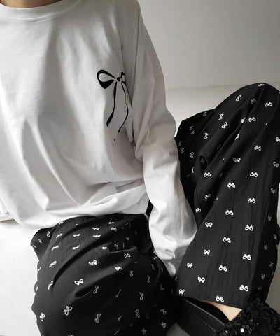 リボンプリントワイドイージーパンツ / ribbon print wide easy pants